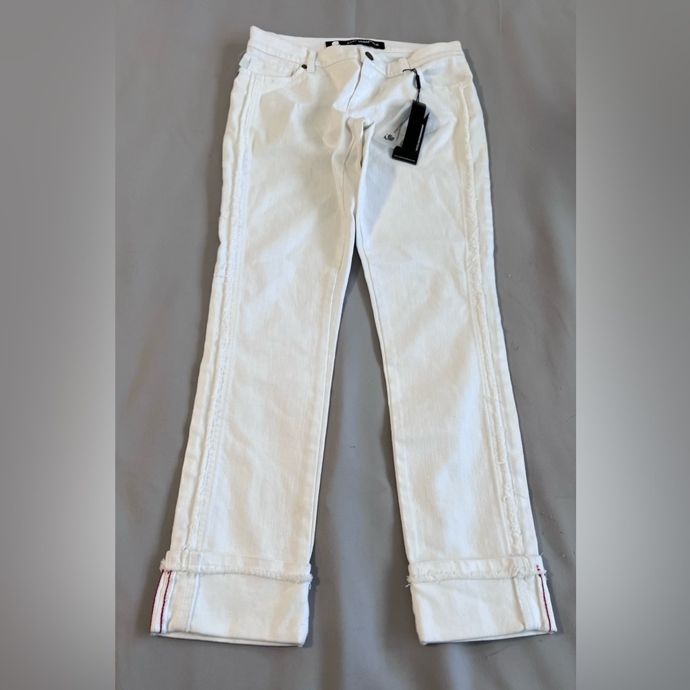 Karl Lagerfeld White Brand New ‎ Jeans Size 4 Side Fringe bottom hem Women’s